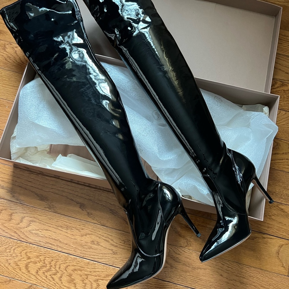 *Brand New* Gianvito Rossi Black Vinyl OTK Boots - Picture 3 of 8